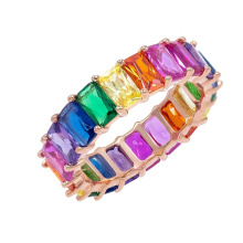 Gemnel fancy women jewelry sterling silver rainbow baguette eternity diamond ring